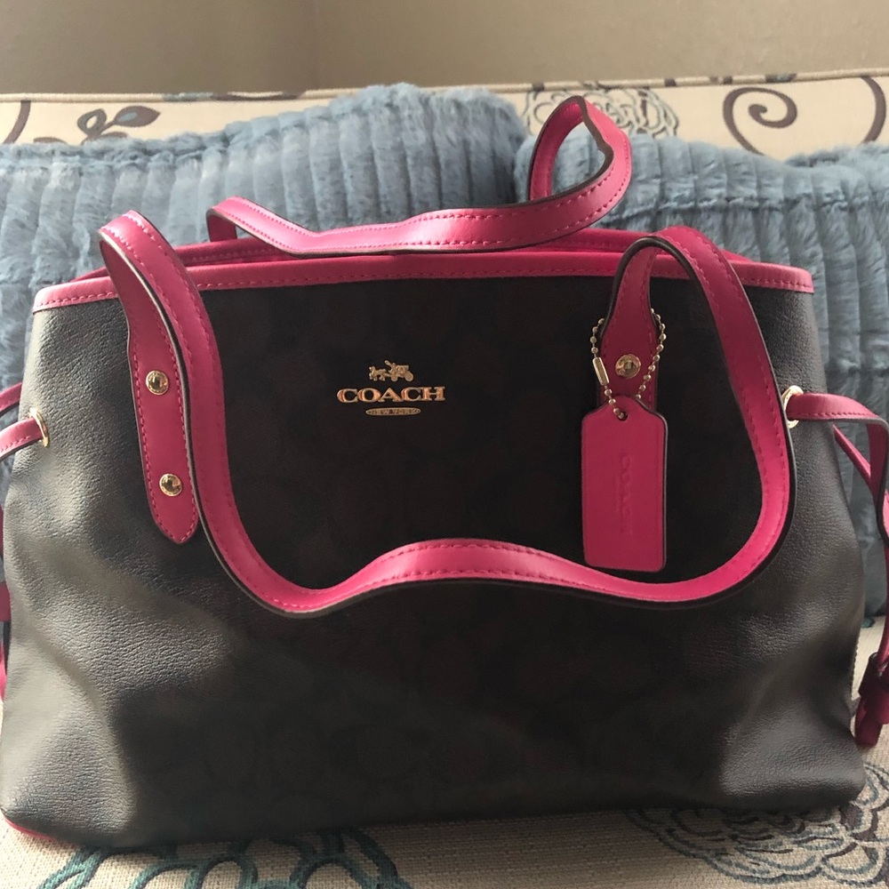Coach purse. Brown and hot pink